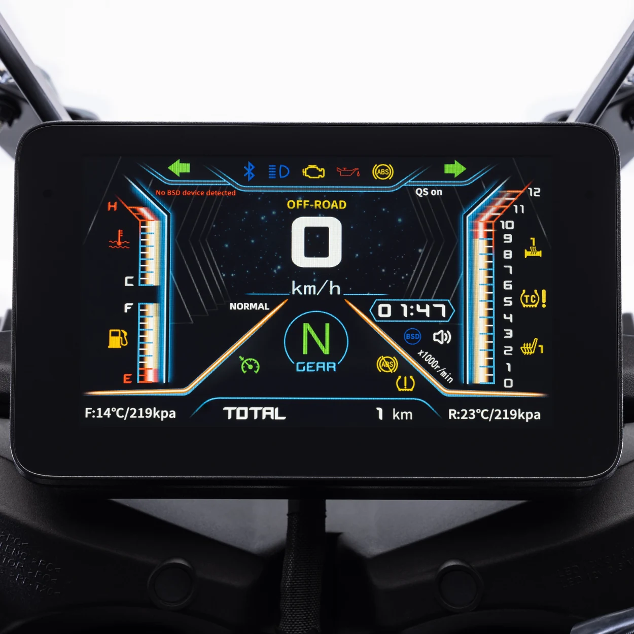 ECRÃ TFT DE 7" COM CONECTIVIDADE "MIRRORING" — QJMotor SRT 900SX 70 kW